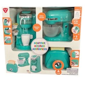 Play Go First Kitchen Appliance Trio Playset Coffee K-Cup, Mixer & Toaster Teal
